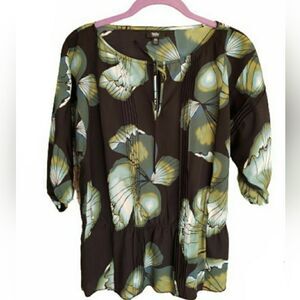 VTG Women's Blouse Top XS Kelly Green Boho Floral Keyhole NWOT